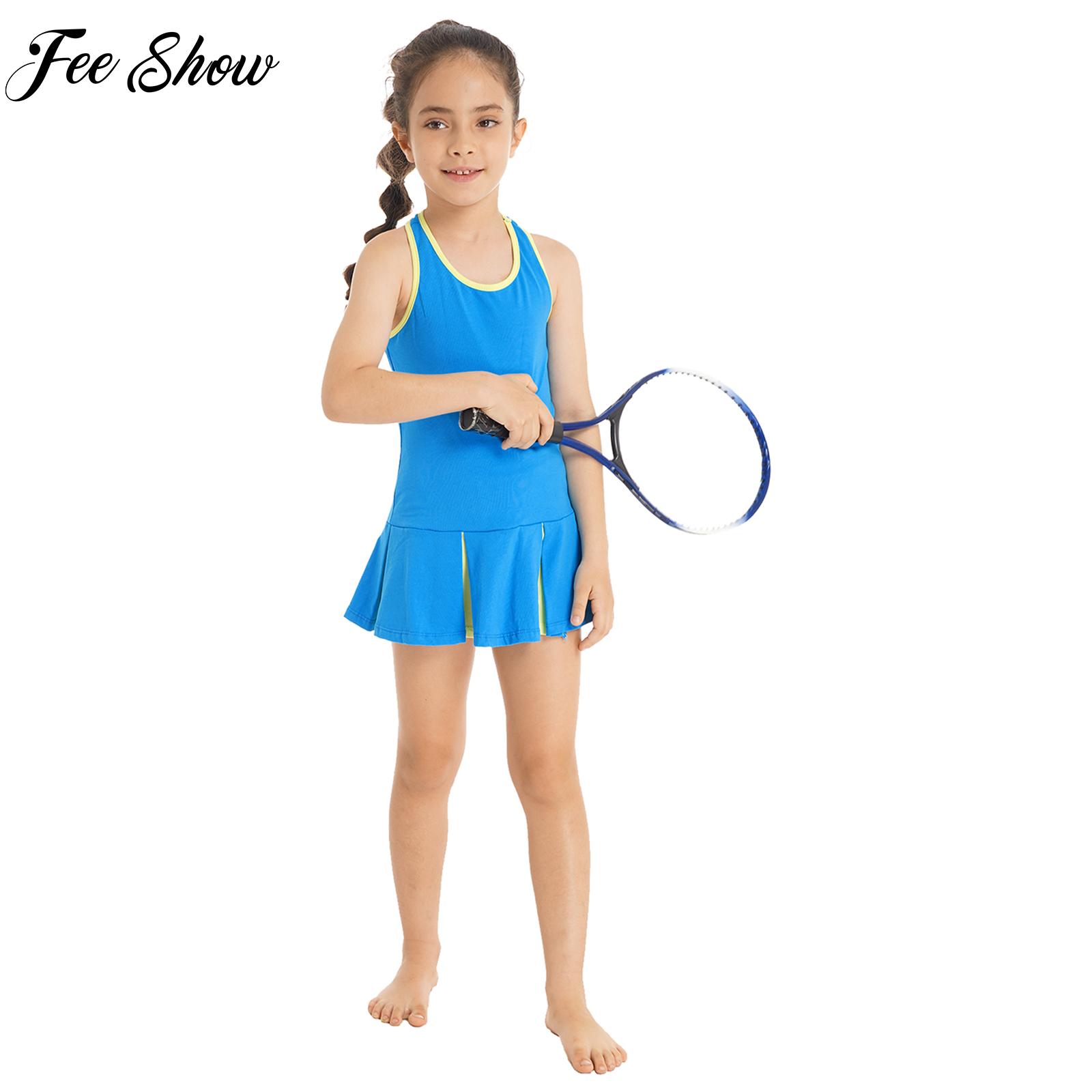 Badminton Player - 2 ชิ้นเทนนิสแบดมินตันชุดกีฬาชุดกีฬาเด็กผู้หญิงแขนกุดเปิดด้านหลังชุดกีฬาสั้นชุดสําหรับออกกําลังกายวิ่ง