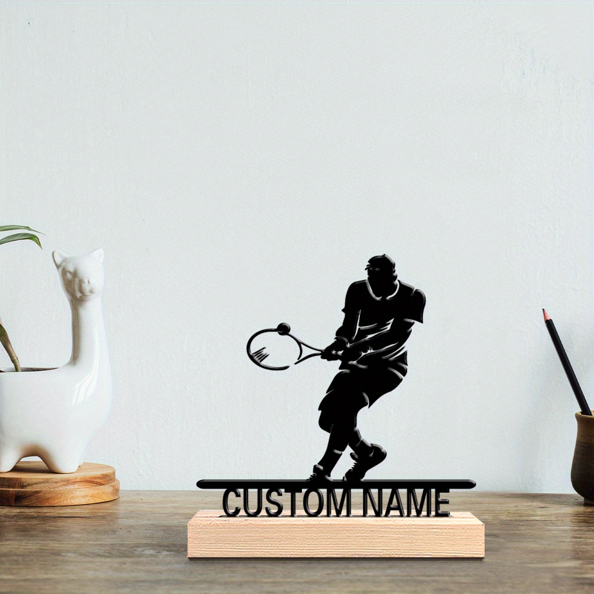 Badminton Player - รูปปั้นนักเทนนิสโลหะแบบสั่งทำพร้อมฐานไม้ ของขวัญรางวัลตั้งโต๊ะพร้อมชื่อสั่งทำ สำหรับคนรักเทนนิส ของตกแต่งบ้านในวันเกิด